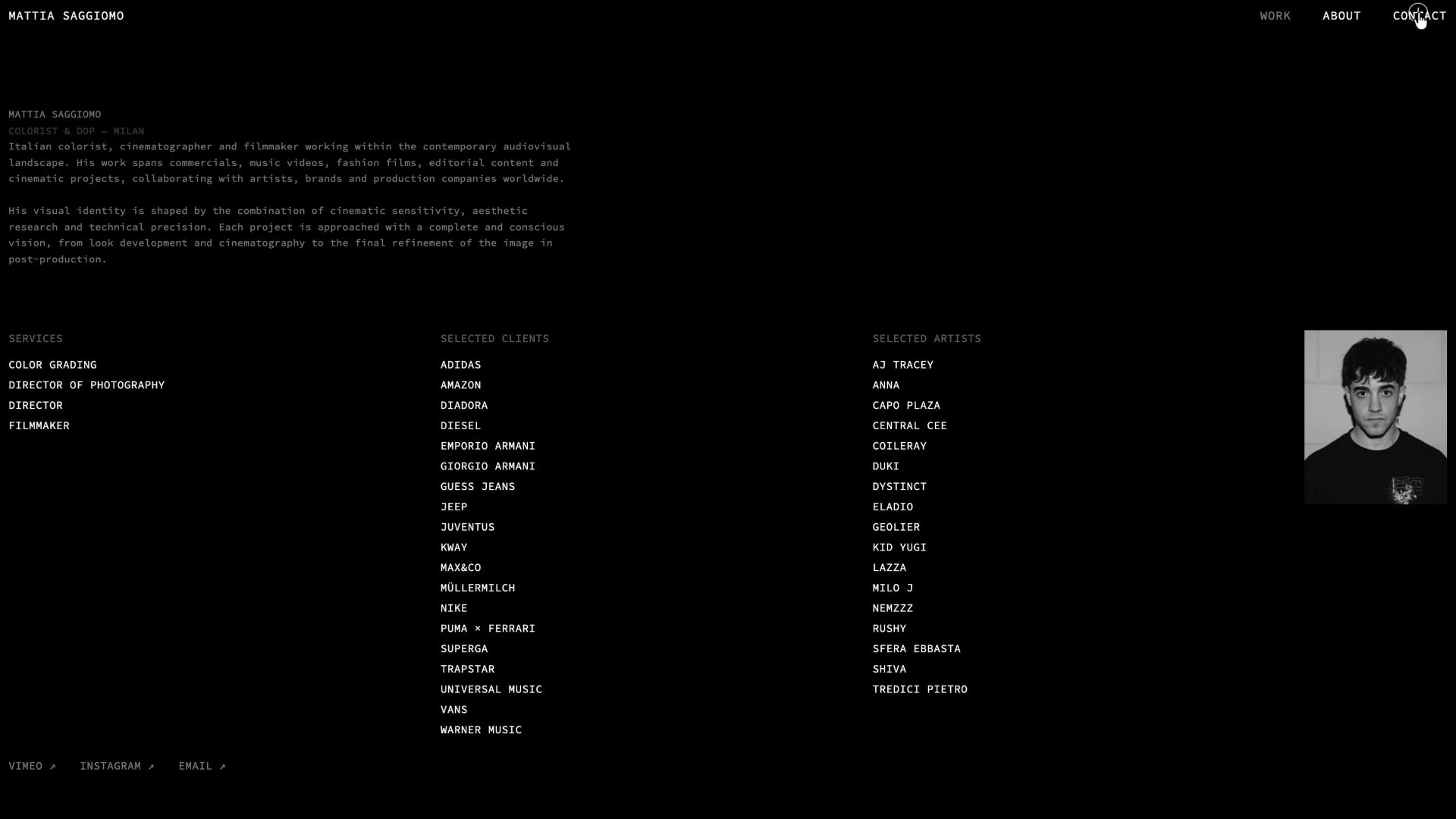About — bio, services, clients, artists